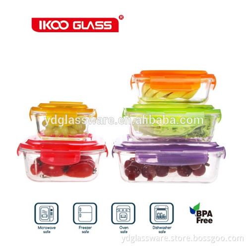 glass food storage container with color lid 10pcs set